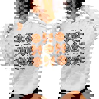 Basketball Bow Game Day Basketball Coquette Bow Girls Women Hoodie - Seseable