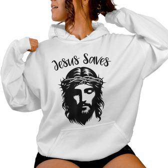 Beautiful Jesus Face Crown Of Thorns Christian Faith Saves Women Hoodie - Monsterry