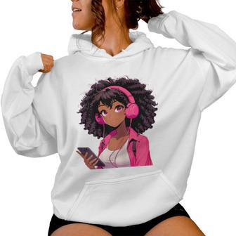 Black Girl Anime Music Headphones Women Hoodie - Thegiftio UK
