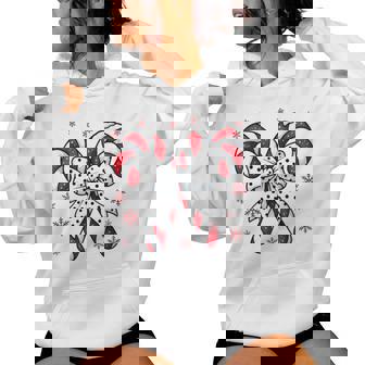 Candy Cane Christmas Season Girls Retro Coquette Bow Women Hoodie - Monsterry