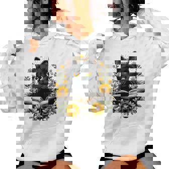 Cat For Book Lover Cute Cat And Book Women Hoodie - Thegiftio