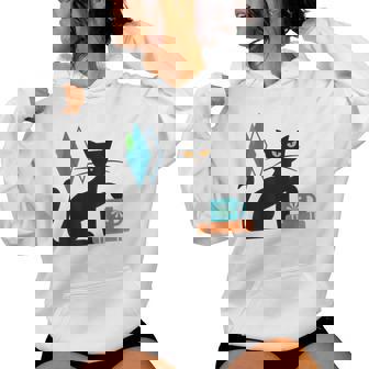 Cat Midcentury With Book And Coffee Atomic Age Mid Century Women Hoodie - Thegiftio