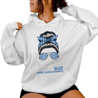 Colon Cancer Awareness Messy Bun In March We Wear Blue Women Hoodie | Mazezy