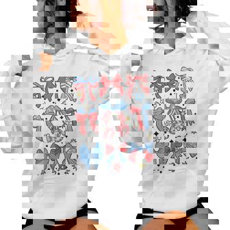 Coquette Bow 4Th Of July Preppy Usa American Flag Girl Women Women Hoodie | Mazezy