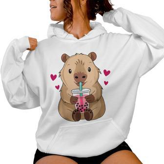 Cute Capybara Kawaii Anime Drinking Bubble Tea Lover Girls Women Hoodie - Monsterry
