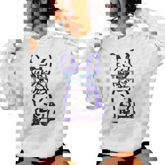 Cute French Bulldog Graphic With Glasses Pop Art Frenchie Women's Hoodie | Mazezy