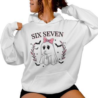 Six Seven Meme 67 Spooky Ghost Halloween 6 7 Cute Girl Women Hoodie - Thegiftio UK