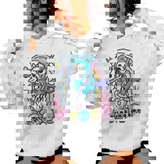 Grim Reaper Riding Skeleton Unicorn Halloween Pastel Rainbow Women Hoodie | Seseable FR