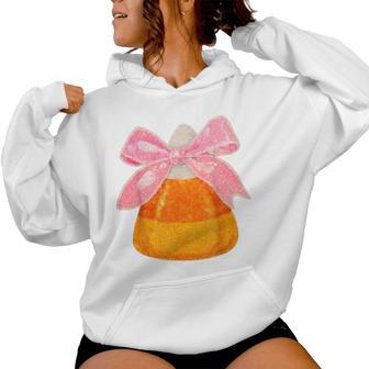 Halloween Candy Corn Coquette Bow Spooky Season Girls Women Hoodie - Thegiftio UK
