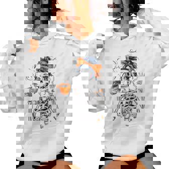 Halloween Skeleton Coffee Messy Bun For Halloween Women Hoodie - Thegiftio