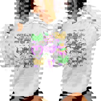 Mardi Gras Teacher Coquette Bow Pencil Apple Book Girl Women Hoodie - Thegiftio