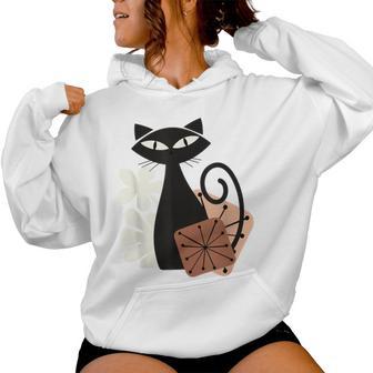 Midcentury Mid Century Cat Retro Atomic Age Modern Floral Women Hoodie - Thegiftio UK