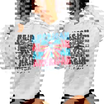 Patriotic American Girl 4Th Of July Coquette Bow Usa Flag Women Hoodie | Mazezy