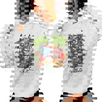 Puerto Rico Flag Floral Frog Boricua Hispanic Heritage Women Hoodie - Monsterry