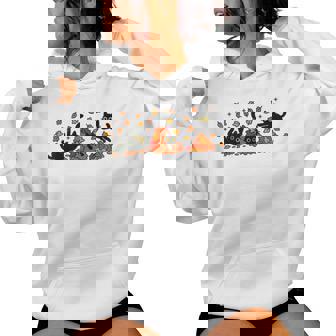 Retro Black Cats Fall Autumn Vibe Leaves Falling Women Hoodie | Seseable CA