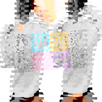 Retro Happy Smile Face Checkered Pattern Vibes Trendy Girls Women Hoodie | Mazezy