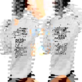 Sister Of The Birthday Boy Party Blue Dog Lover Matching Women Hoodie - Monsterry