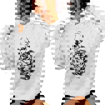 Skeleton Hugging Sphynx Cat Halloween Mom Dad Vintage Women Hoodie - Monsterry