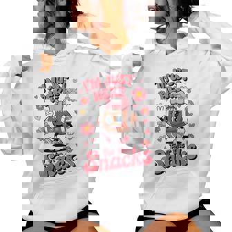 Toddler Girl Im Just Here For Snacks Football Coquette Bow Women Hoodie | Seseable CA