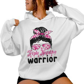 Triple Negative Warrior Messy Bun Breast Cancer Awareness Women Hoodie | Mazezy