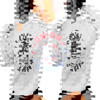 Union Strong For Labor Day Messy Bun Usa Flag Women Hoodie - Thegiftio