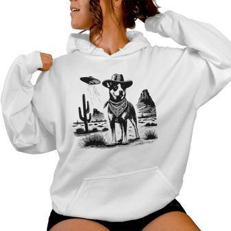 Vintage Heeler Ufo Western Cowboy Australian Cattle Dog Mom Women Hoodie | Mazezy