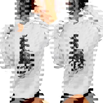 Vintage Texas Western Equestrian Hand Drawn Wild Horse Lover Women Hoodie - Thegiftio