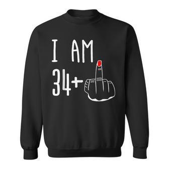 I Am 34 Plus 1 Middle Finger 35Th Women's Birthday Sweatshirt - Thegiftio UK