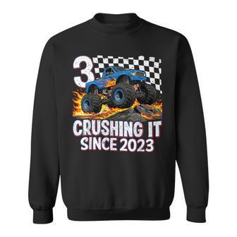 3Rd Birthday Monster Truck 3 Year Old Boys Party Born 2023 Sweatshirt - Thegiftio UK