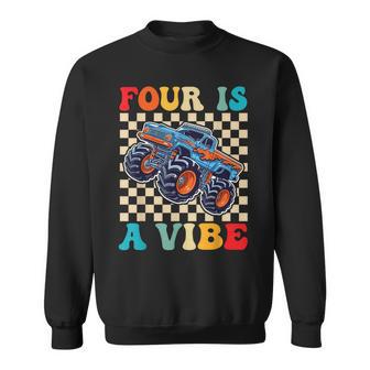 4Th Birthday Monster Truck Four 4 Year Old Boys Monster Sweatshirt - Thegiftio UK