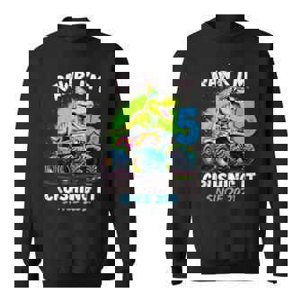 5Th Birthday Monster Truck Dinosaur 5 Year Old Boy Born 2021 Sweatshirt - Monsterry