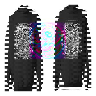 Astronaut Cat Flying Through A Neon Galaxy Sweatshirt | Mazezy