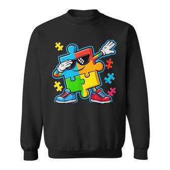 Autism Awareness Dabbing Puzzle Sweatshirt - Monsterry