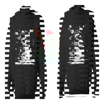 Baseball Christmas Snowman Playing Baseball Xmas Sweatshirt | Mazezy