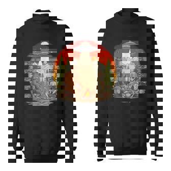 Bigfoot Et Alien Ufo Campfire Retro Sweater e - Cadeauxyz