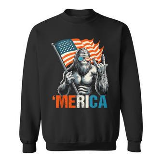 Bigfoot Merica Rock American Flag Patriotic 4Th Of July Sweatshirt - Thegiftio UK