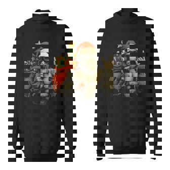 Bigfoot Santa Christmas Tree Rock On Xmas Sasquatch Sweatshirt - Monsterry