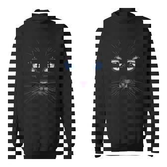 Black Cat Face Blue Eyes Sparkle Lashes Glamorous Cats Lover Sweatshirt | Seseable FR