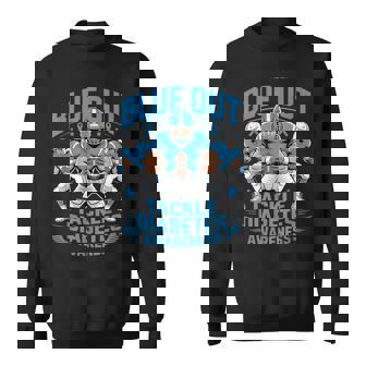 Blue Out Tackle Diabetes Awareness Football Blue Ribbon Sweatshirt - Thegiftio