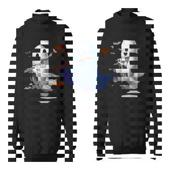 Boo Ghost Playing Flute Halloween Musical Instrument Sweatshirt Unisex | Mazezy