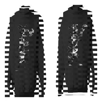 Boston Terrier Playing Bass Guitar Rock Music Dog Lover Sweatshirt - Monsterry