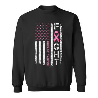 Breast Cancer Awareness Warrior American Flag Pink Ribbon Sweatshirt - Thegiftio UK