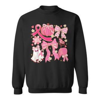 Breast Cancer Pink Ribbon Ghost Halloween Pumpkin Coquette Sweatshirt - Thegiftio UK