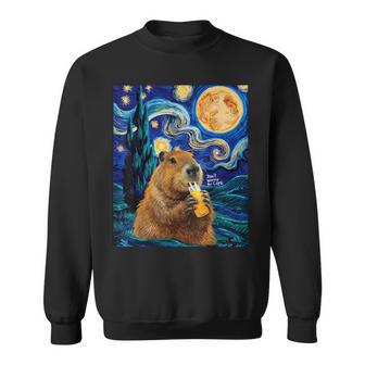 Capybara In Van Gogh Starry Night Don't Worry Be Capy Cappy Sweatshirt - Thegiftio UK