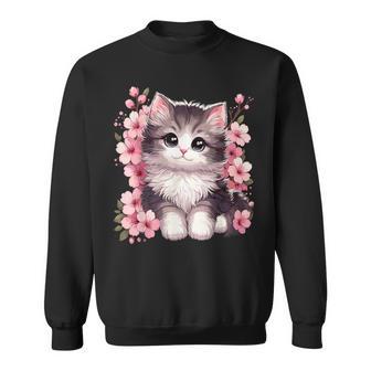 Cat With Cherry Blossoms Cat Sweatshirt - Monsterry