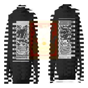Cat Eating Ramen Noodle Anime Retro Japanese Sweatshirt | Mazezy