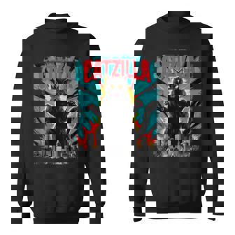 Catzilla Cat Graphic Japanese Cityscape Sweatshirt - Thegiftio