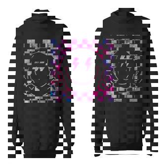 Checkered Lightning Bolt Eyes Happy Smiling Smile Face Peace Sweatshirt - Thegiftio