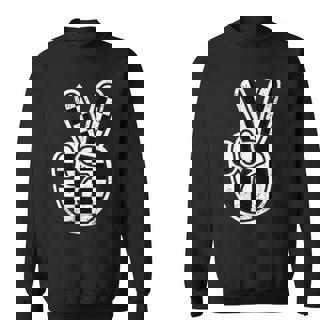 Checkered Peace Sign Hand Racing Flag Race Car Boys Toddler Sweatshirt - Seseable