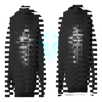 Christian Cross Punk Art Style Distressed Crown Of Thorns Sweatshirt Unisex | Mazezy